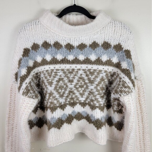 Free People Alpine Snowy Forest Cream Green Wool Blend Pullover Knit Sweater - Picture 7 of 14
